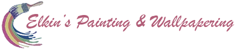 Logo of Elkins Quality Painting, featuring a colorful paintbrush stroke design with the company name displayed prominently.
