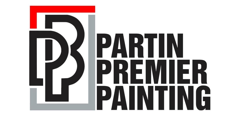 This is an image from Partin Premier Painting, located in Ohio. The logo for Partin Premier Painting features bold black lettering with a stylized “PP” monogram inside a geometric frame accented with red and gray lines.