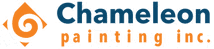 This is an image from Chameleon Painting Inc., located in New York. The logo for Chameleon Painting Inc. features a blue chameleon silhouette paired with orange lowercase text.