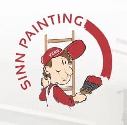 This is an image from Sinn Painting Inc, located in Pennsylvania. The logo for Sinn Painting Inc features a cartoon painter holding a brush and ladder with red circular text surrounding the design.