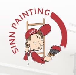 This is an image from Sinn Painting Inc, located in Pennsylvania. The logo for Sinn Painting Inc features a cartoon painter holding a brush and ladder with red circular text surrounding the design.