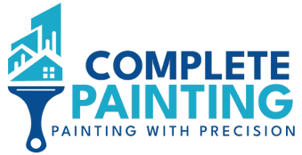 This is an image from Complete Painting, located in Ohio. The logo for Complete Painting features a blue paintbrush graphic with bold blue and teal lettering and the words interior and exterior painting.