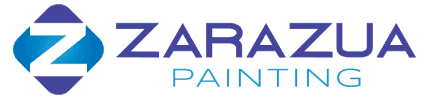This is an image from Zarazua Painting, located in North Carolina. The logo for Zarazua Painting features a bold geometric 'Z' symbol in blue gradients next to the company name in modern blue and purple lettering.