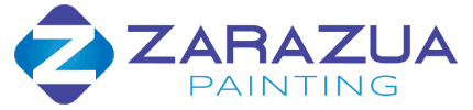 This is an image from Zarazua Painting, located in North Carolina. The logo for Zarazua Painting features a bold geometric 'Z' symbol in blue gradients next to the company name in modern blue and purple lettering.