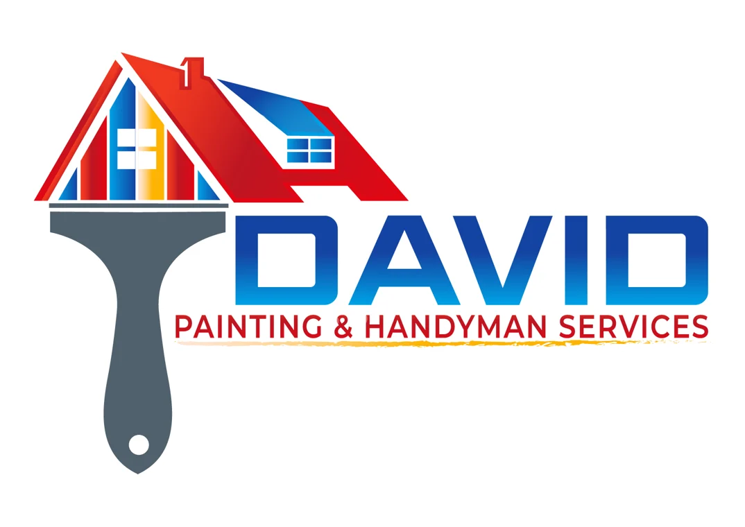 This is an image from David Painting & Handyman Services, located in Connecticut. The logo for David Painting & Handyman Services features a colorful house roof design integrated with a paintbrush, using red, blue, yellow, and orange accents above bold blue text.