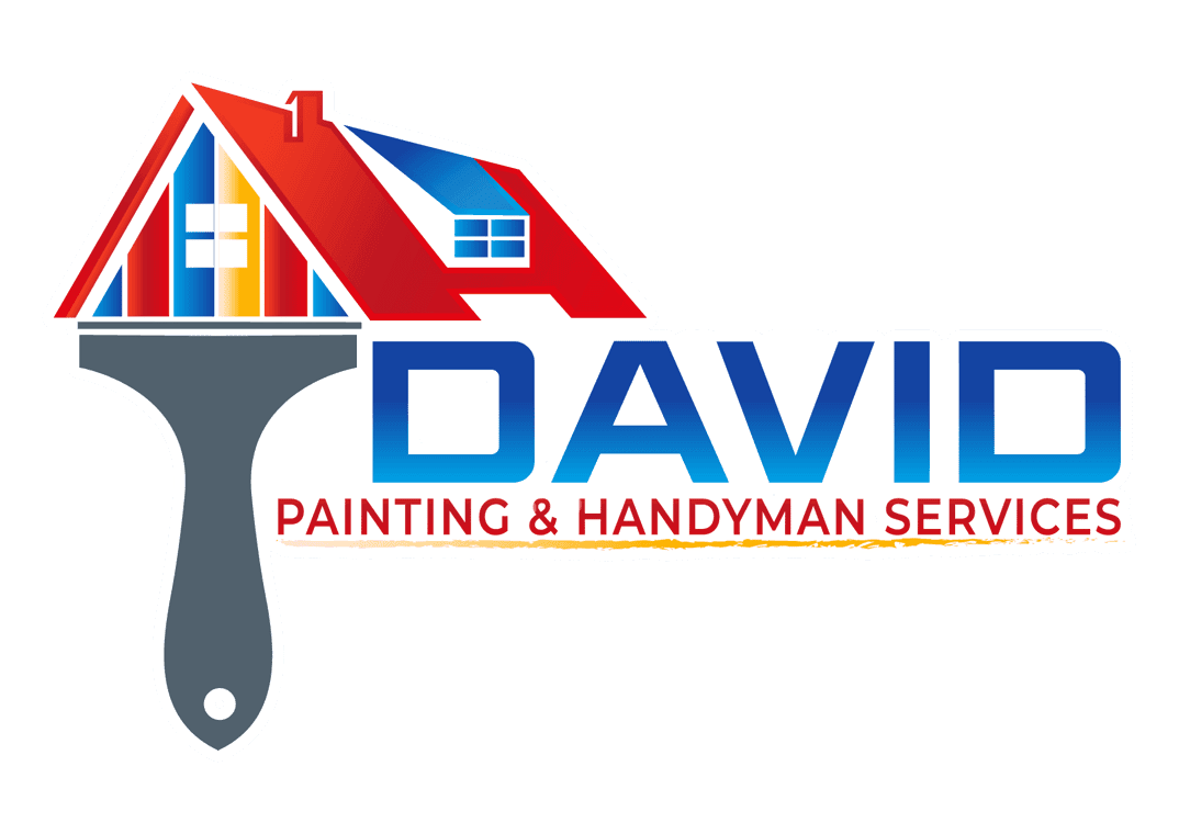 This is an image from David Painting & Handyman Services, located in Connecticut. The logo for David Painting & Handyman Services features a colorful house roof design integrated with a paintbrush, using red, blue, yellow, and orange accents above bold blue text.
