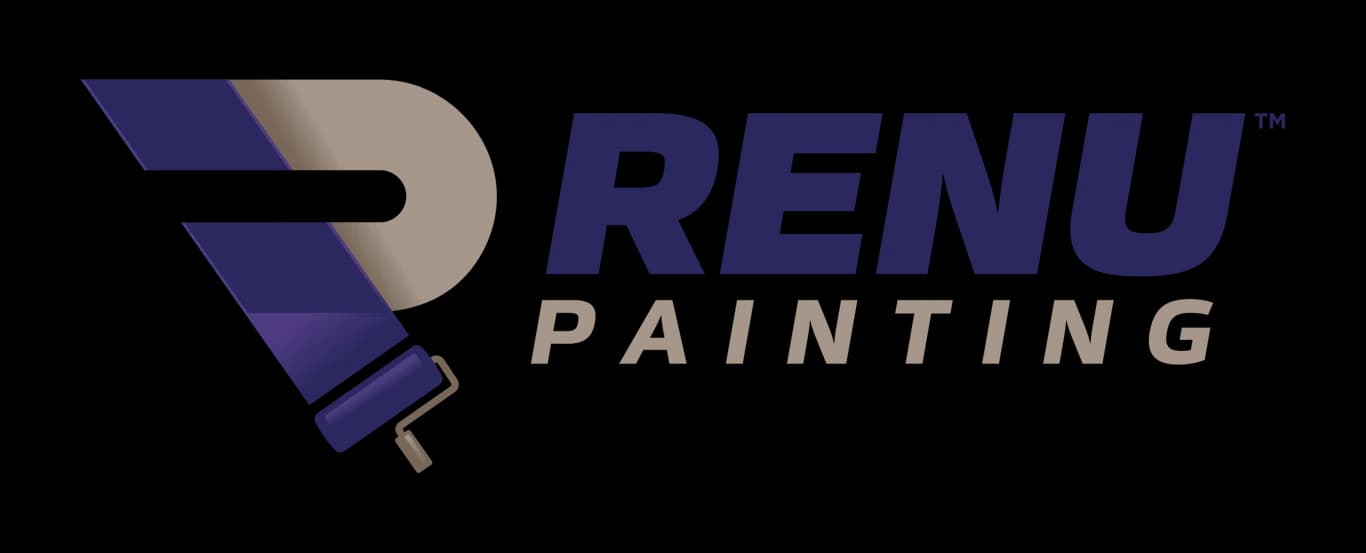 This is an image from RENU Painting, located in Texas. The logo for RENU Painting features a stylized letter ‘R’ shaped like a paint roller in navy blue and taupe beside bold navy text.