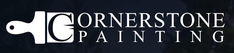 This is an image from Cornerstone Painting, located in Washington. The logo for Cornerstone Painting features white serif lettering with a stylized paintbrush icon on a dark blue textured background."