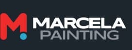 This is an image from Marcela Painting, located in Florida. The logo for Marcela Painting features a bold red letter M followed by clean white and gray text on a dark background.