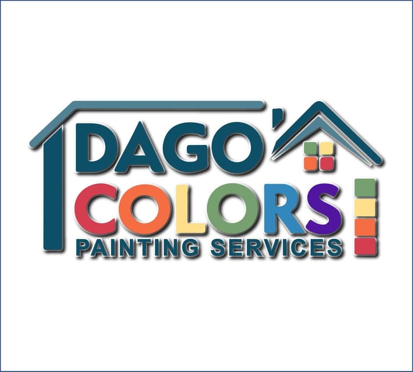 "This is an image from Dago's Colors Painting Services, located in Texas. The logo for Dago's Colors Painting Services features a stylized house roofline above bold teal lettering with multicolored blocks representing a paint palette."