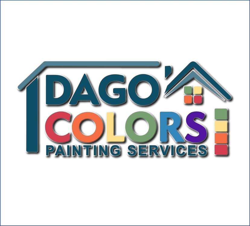 "This is an image from Dago's Colors Painting Services, located in Texas. The logo for Dago's Colors Painting Services features a stylized house roofline above bold teal lettering with multicolored blocks representing a paint palette."