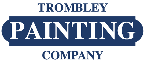 This is an image from Trombley Painting Company, located in California. The logo for Trombley Painting Company features blue and white text on a black background with a rounded blue banner behind the word Painting.