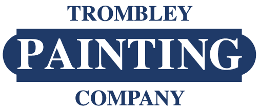 This is an image from Trombley Painting Company, located in California. The logo for Trombley Painting Company features blue and white text on a black background with a rounded blue banner behind the word Painting.