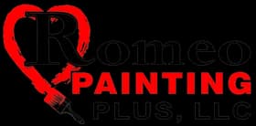 Romeo Painting Plus, LLC company logo featuring a red heart outline with a paintbrush design, emphasizing painting services.