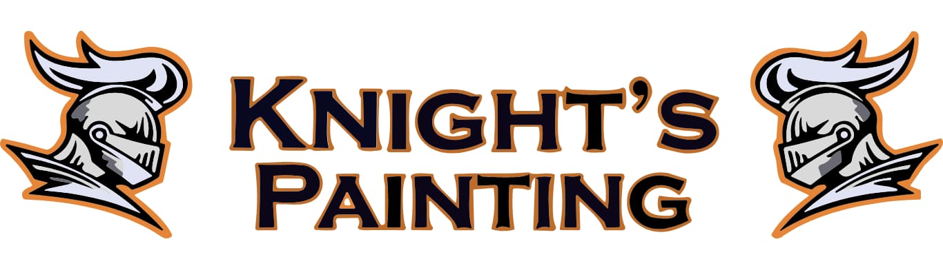 This is an image from Knight's Painting, located in New Mexico. The logo for Knight's Painting features two silver knight helmets facing inward with bold black and orange text spelling the company name between them.