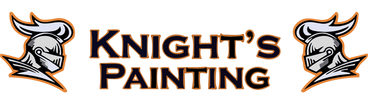 This is an image from Knight's Painting, located in New Mexico. The logo for Knight's Painting features two silver knight helmets facing inward with bold black and orange text spelling the company name between them.