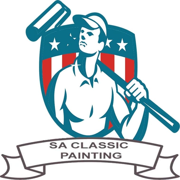 This is an image from SA Classic Painting LLC, located in Florida. The logo for SA Classic Painting LLC features a stylized painter holding a roller in front of a shield with red, white, and blue elements.