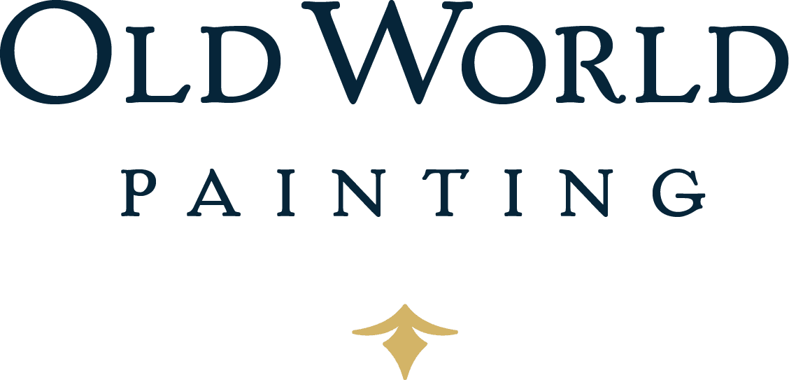 This is an image from Old World Painting, located in Pennsylvania. The logo for Old World Painting features dark serif lettering with a small gold decorative icon beneath the company name.