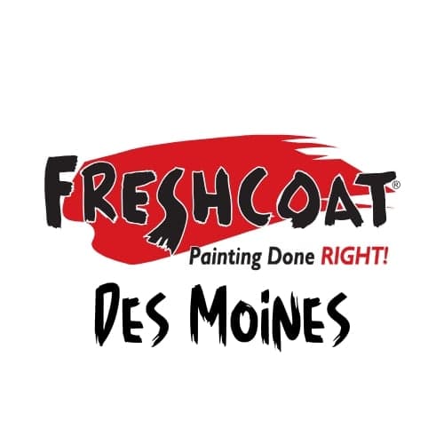 This is an image from Fresh Coat Painters of Des Moines, located in Iowa. The logo for Fresh Coat Painters of Des Moines features bold black lettering over a red brushstroke graphic with the slogan “Painting Done RIGHT!” and the city name displayed below.