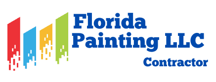 This is an image from Florida Painting LLC, located in Florida. The logo for Florida Painting LLC features bold blue text with colorful paint drip graphics in red, green, yellow, and blue resembling buildings, with the word 'Contractor' beneath.