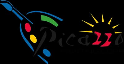 This is an image from Picazzo Painting Corp, located in Florida. The logo for Picazzo Painting Corp features a stylized paintbrush with colorful paint drops and bold lettering with a sun graphic.