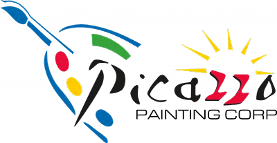 This is an image from Picazzo Painting Corp, located in Florida. The logo for Picazzo Painting Corp features a stylized paintbrush with colorful paint drops and bold lettering with a sun graphic.