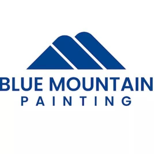 This is an image from Blue Mountain Painting, located in Colorado. The logo features a minimalist blue mountain design above the company name in bold blue text.