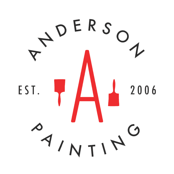 This is an image from Anderson Painting, located in North Carolina. The logo for Anderson Painting features a bold red letter 'A' flanked by a paintbrush and paint scraper, with black circular text reading 'Anderson Painting Est. 2006.
