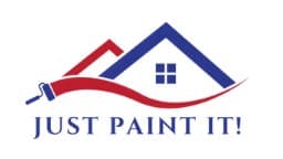 This is an image from Just Paint It! LLC, located in Michigan. The logo for Just Paint It! LLC features a red and blue roofline graphic with a paint roller forming part of the house design above the company name.