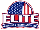 This is an image from Elite Painting & Restoration, LLC, located in Louisiana. The logo for Elite Painting & Restoration, LLC features bold red and white text with a stylized American flag background inside a circular blue and red frame.