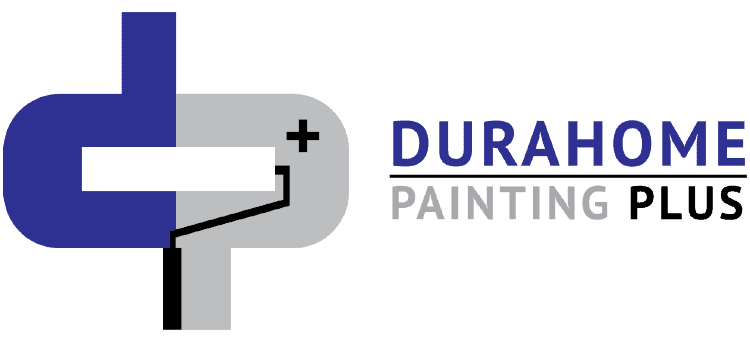 This is an image from Durahome Painting Plus, located in Minnesota. The logo for Durahome Painting Plus features a stylized blue and gray DP monogram with a paint roller graphic and bold company lettering.