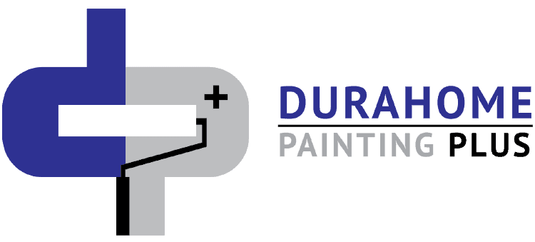 This is an image from Durahome Painting Plus, located in Minnesota. The logo for Durahome Painting Plus features a stylized blue and gray DP monogram with a paint roller graphic and bold company lettering.