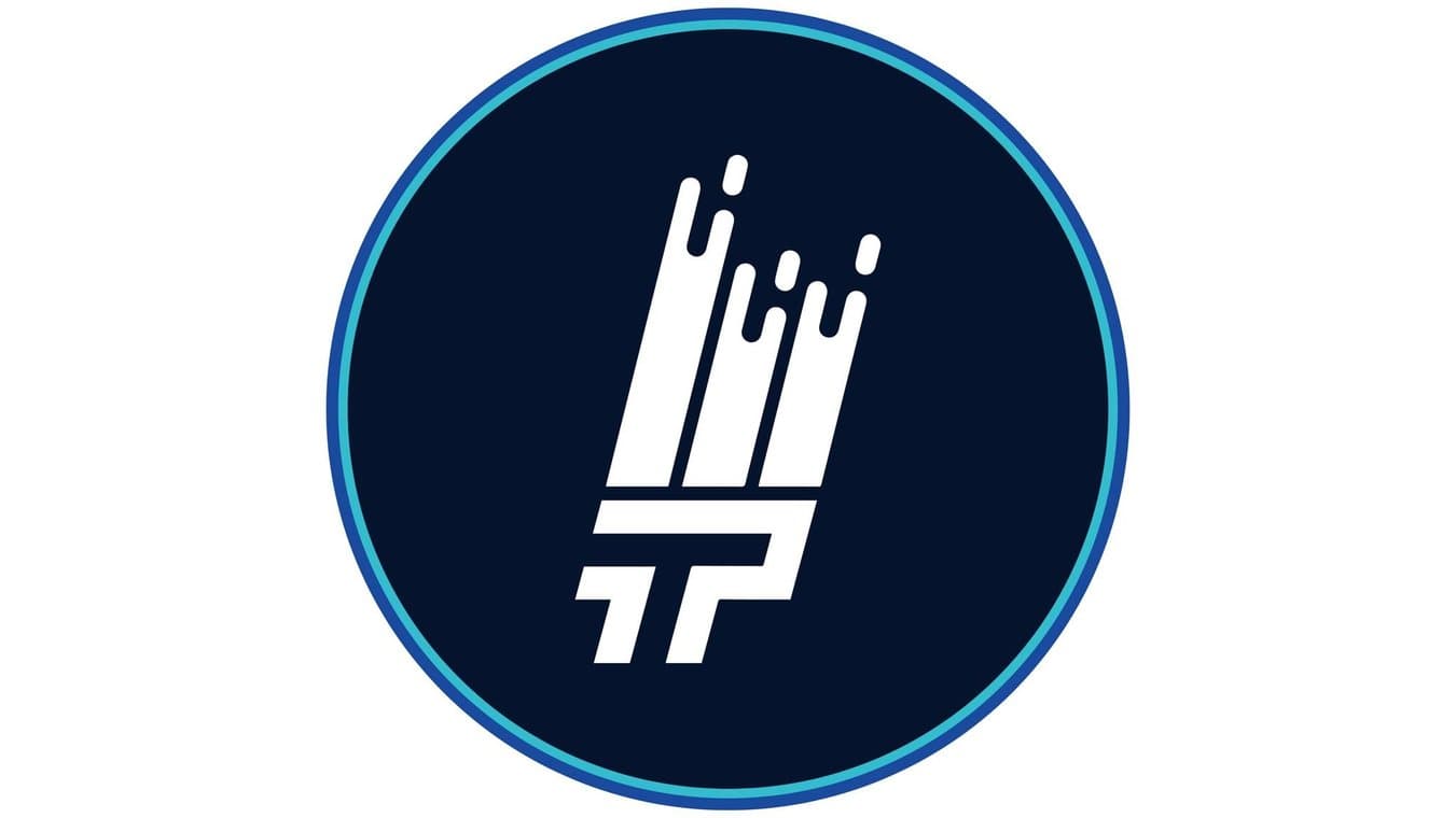 This is the logo for That 1 Painter Greater Boston, a professional painting company. The design features a modern circular emblem with a stylized white "TP" paintbrush effect on a dark blue background.