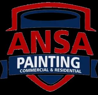 This is an image from ANSA Painting, located in Arizona. The logo for ANSA Painting features bold red and white lettering on a blue shield design with commercial and residential painting text.