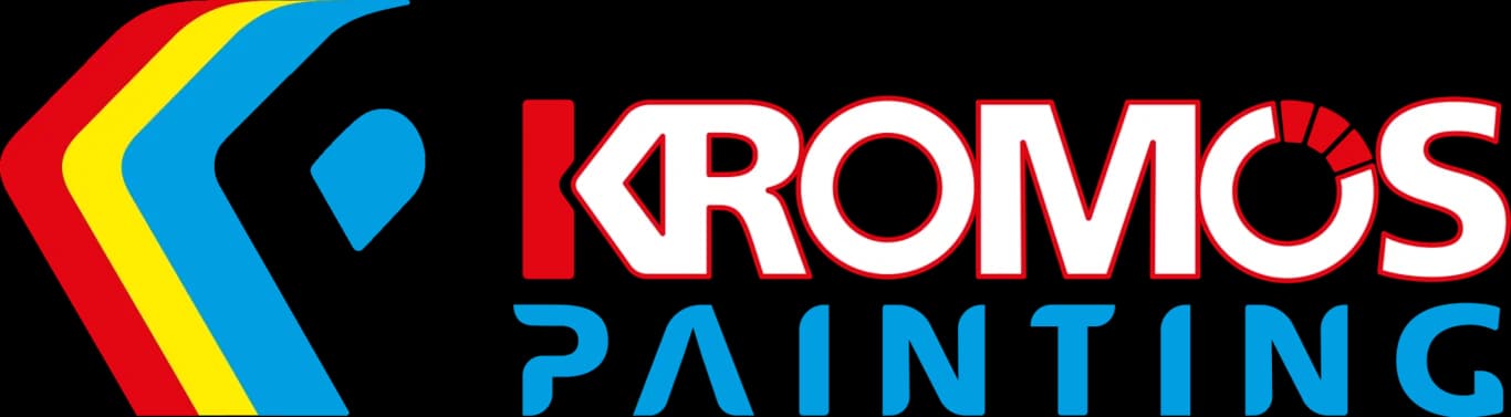 This is an image from Kromo's Painting, located in Florida. The logo for Kromo's Painting features a curved red, yellow, and blue stripe design forming a bold, modern graphic.