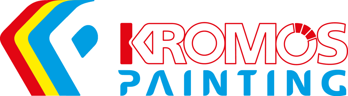 This is an image from Kromo's Painting, located in Florida. The logo for Kromo's Painting features a curved red, yellow, and blue stripe design forming a bold, modern graphic.