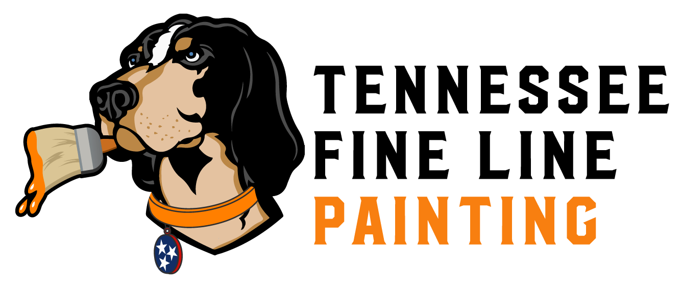 Logo for Tennessee Fine Line Painting, a painting company in Knoxville, Tennessee. The image shows the Tennessee Fine Line Painting dog-and-brush logo.