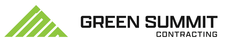This is an image from Green Summit Contracting, located in Georgia. The logo for Green Summit Contracting features a bright green stacked-chevron mountain peak graphic alongside bold black 'GREEN SUMMIT CONTRACTING' text in a clean, modern sans-serif font.
