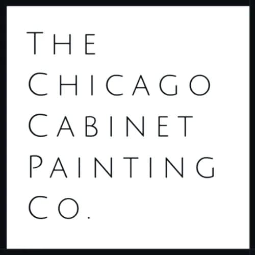 This is an image from The Chicago Cabinet Painting Co., located in Illinois. The logo for The Chicago Cabinet Painting Co. features minimalist black lettering arranged vertically on a white background with a thin black border.