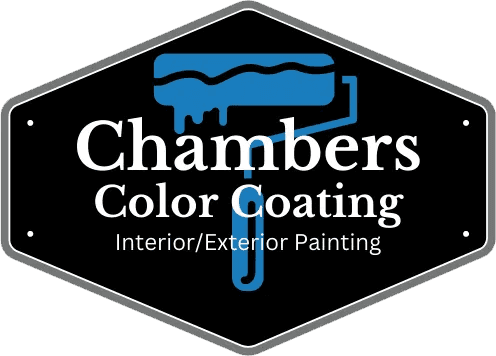 Logo of Chambers Color Coating, a painting company specializing in interior and exterior services, featuring a paint roller design.
