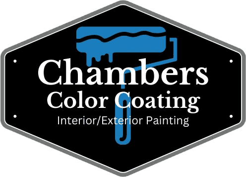 Logo of Chambers Color Coating, a painting company specializing in interior and exterior services, featuring a paint roller design.