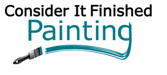 This is an image from Consider It Finished Painting, located in Arizona. The logo for Consider It Finished Painting features black and teal text with a paintbrush graphic creating a teal paint stroke.