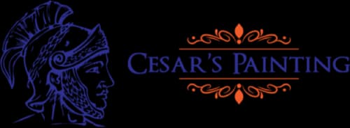 This is an image from Cesar's Painting, located in Minnesota. The logo for Cesar's Painting features a stylized Roman helmet graphic with bold blue lettering and orange decorative accents.