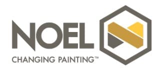 This is an image from Noel Painting, located in Florida. The logo for Noel Painting features a modern hexagon design with gold and gray geometric shapes alongside bold gray text.