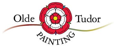 This is an image from Olde Tudor Painting, located in Massachusetts. The logo for Olde Tudor Painting features a classic red Tudor rose emblem with elegant black serif lettering on a white background.