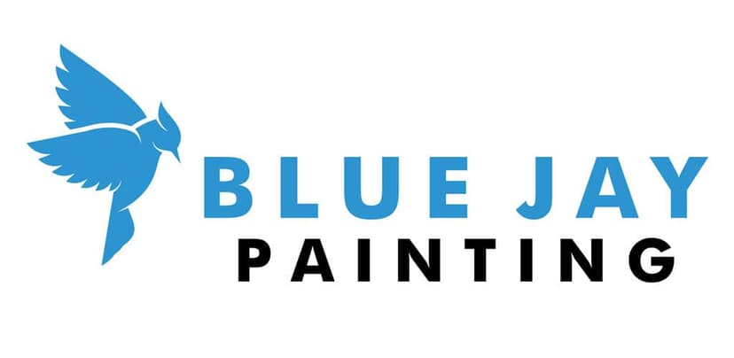 This is an image from Blue Jay Painting, located in Alabama. The logo for Blue Jay Painting features a blue bird graphic with bold modern lettering representing professional residential painting services.