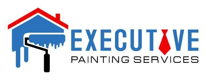 This is an image from Executive Painting Services of Sullivan County, located in New York. The logo for Executive Painting Services features a blue house icon with a paint roller and dripping paint graphic, paired with bold lettering and a red necktie element to represent professionalism and painting services.