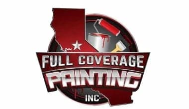 This is an image from Full Coverage Painting Inc, located in California. The logo for Full Coverage Painting Inc features a red and black circular badge with a paint roller, paint bucket, star accents, and the outline of the state of California.