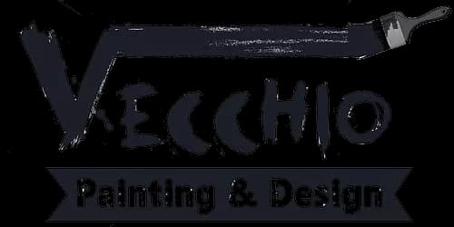 This is an image from Vecchio Painting & Design, located in New York. The logo for Vecchio Painting & Design features bold black brush-stroke lettering with a paintbrush graphic extending from the top right.