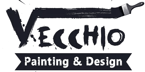 This is an image from Vecchio Painting & Design, located in New York. The logo for Vecchio Painting & Design features bold black brush-stroke lettering with a paintbrush graphic extending from the top right.